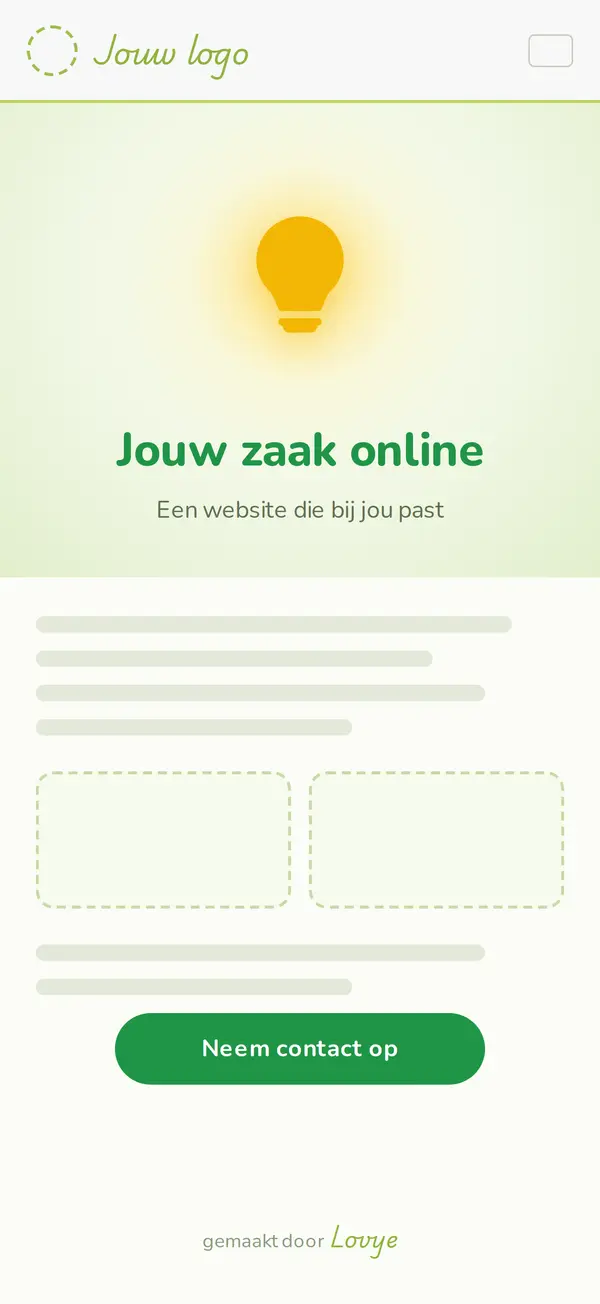 Neem contact op: schets van een nieuwe website met een lampje