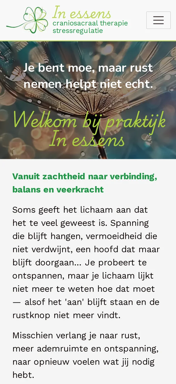Website praktijkinessens.be op een smartphone, gemaakt door Lovye